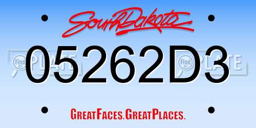05262D3 South Dakota License Plate