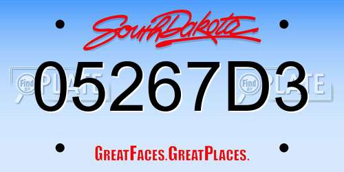 05267D3 South Dakota License Plate