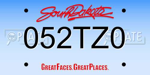 052TZ0 South Dakota License Plate