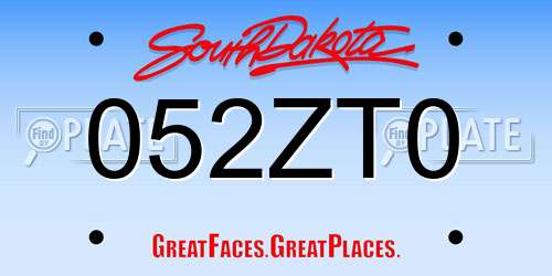 052ZT0 South Dakota License Plate