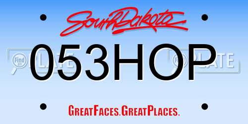 053HOP South Dakota License Plate