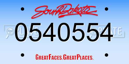 0540554 South Dakota License Plate
