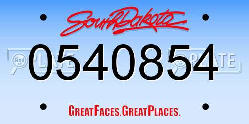 0540854 South Dakota License Plate