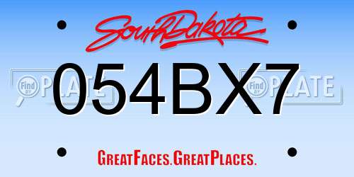 054BX7 South Dakota License Plate