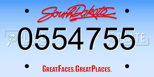 0554755 South Dakota License Plate