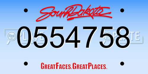0554758 South Dakota License Plate