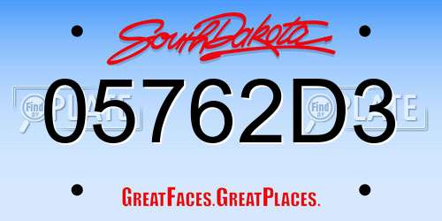05762D3 South Dakota License Plate