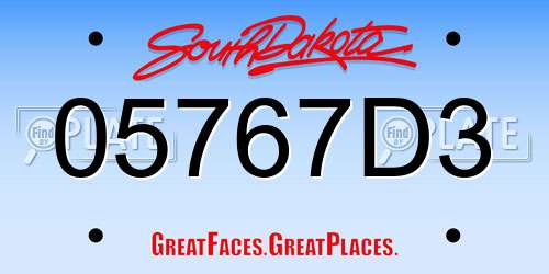 05767D3 South Dakota License Plate