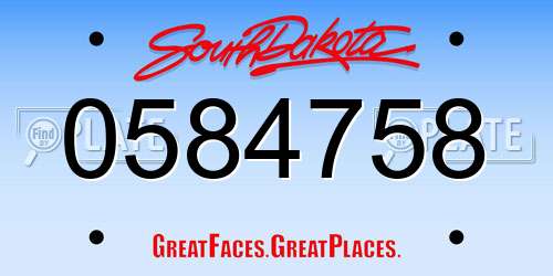 0584758 South Dakota License Plate