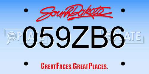 059ZB6 South Dakota License Plate