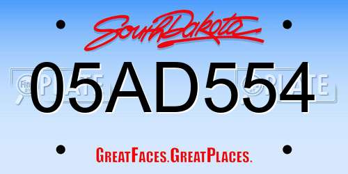 05AD554 South Dakota License Plate
