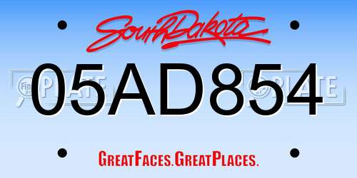 05AD854 South Dakota License Plate