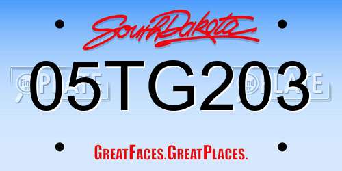 05TG203 South Dakota License Plate