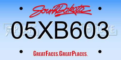 05XB603 South Dakota License Plate