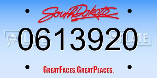 0613920 South Dakota License Plate