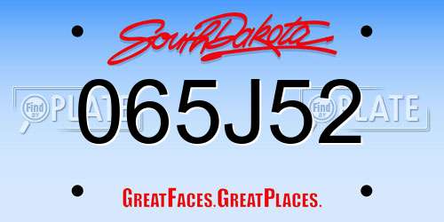 065J52 South Dakota License Plate