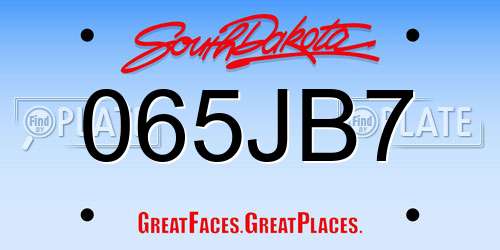 065JB7 South Dakota License Plate