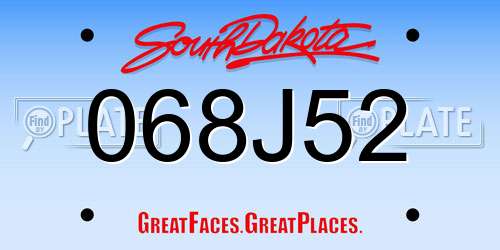 068J52 South Dakota License Plate