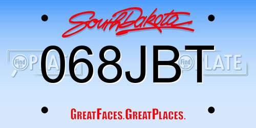 068JBT South Dakota License Plate