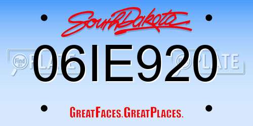 06IE920 South Dakota License Plate