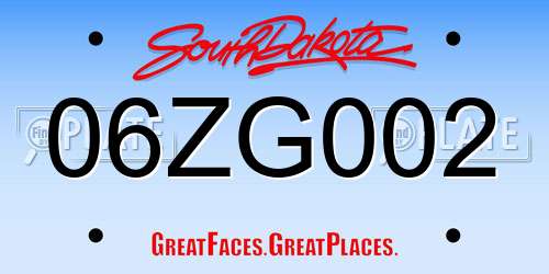 06ZG002 South Dakota License Plate