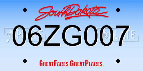 06ZG007 South Dakota License Plate