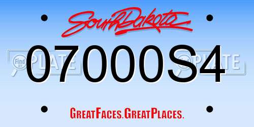 07000S4 South Dakota License Plate