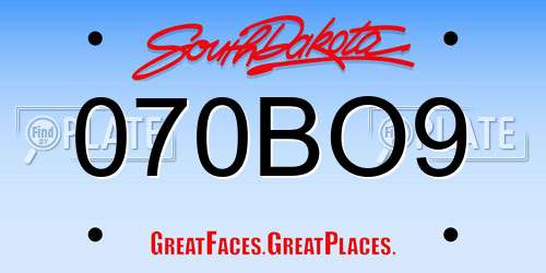070BO9 South Dakota License Plate