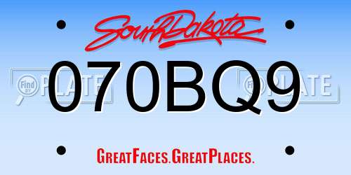 070BQ9 South Dakota License Plate