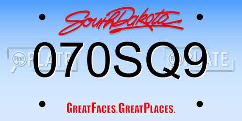 070SQ9 South Dakota License Plate