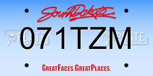 071TZM South Dakota License Plate
