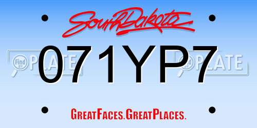 071YP7 South Dakota License Plate