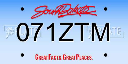 071ZTM South Dakota License Plate