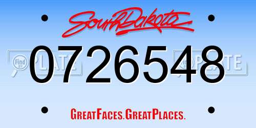 0726548 South Dakota License Plate