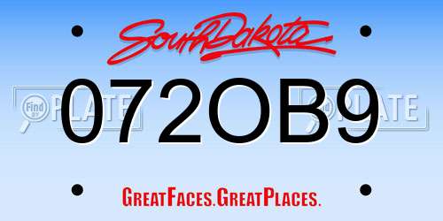 072OB9 South Dakota License Plate
