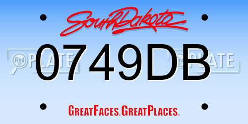 0749DB South Dakota License Plate