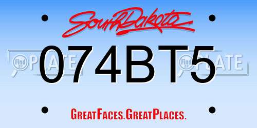 074BT5 South Dakota License Plate