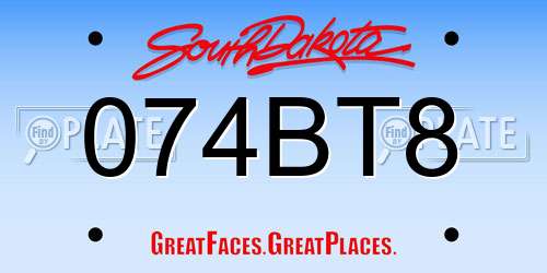 074BT8 South Dakota License Plate