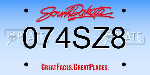 074SZ8 South Dakota License Plate