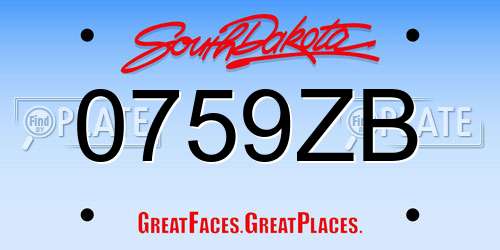 0759ZB South Dakota License Plate