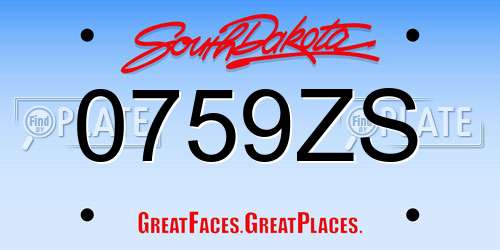 0759ZS South Dakota License Plate