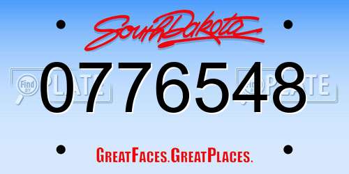 0776548 South Dakota License Plate