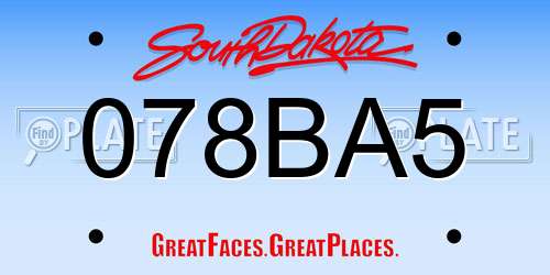 078BA5 South Dakota License Plate