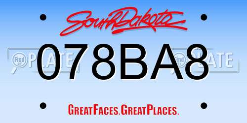 078BA8 South Dakota License Plate
