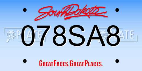 078SA8 South Dakota License Plate