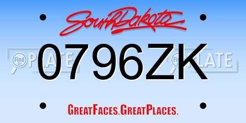 0796ZK South Dakota License Plate
