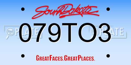 079TO3 South Dakota License Plate