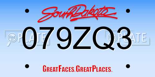 079ZQ3 South Dakota License Plate