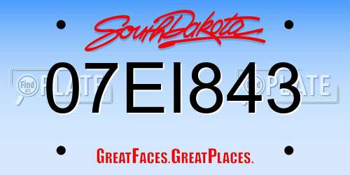 07EI843 South Dakota License Plate
