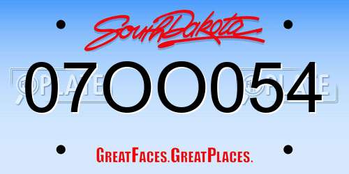 07OO054 South Dakota License Plate
